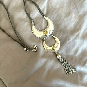 Lucky Brand long leather necklace adjustable gray